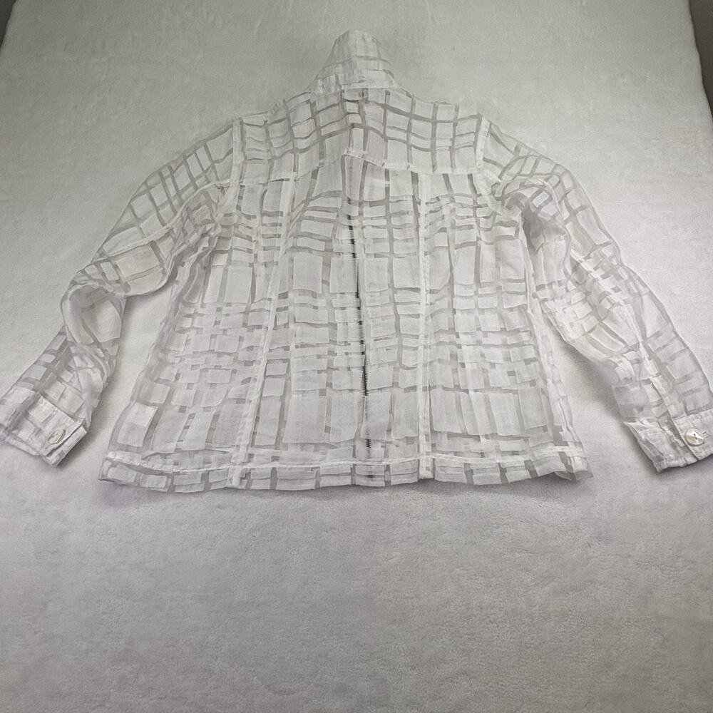 Coldwater Creek White Semi Sheer Square Patterned Zip Up Blazer Jacket Size 16 - Picture 2 of 12